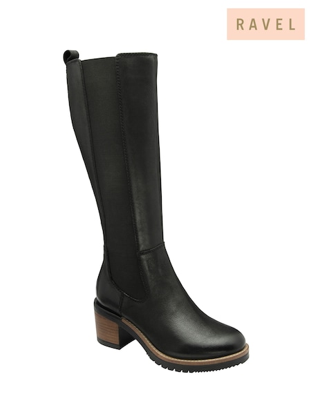 Ravel Black Leather Knee High Boots (E78461) | £135