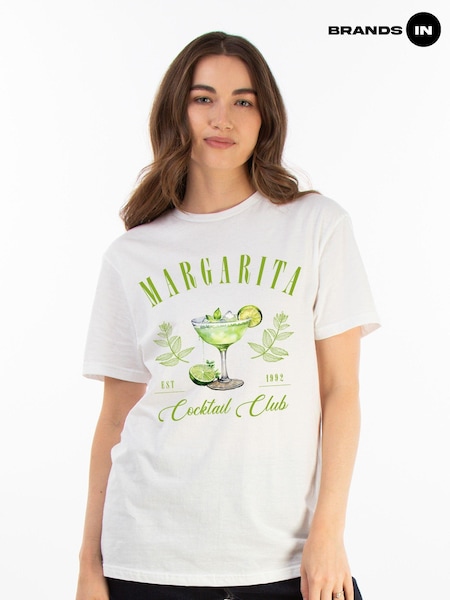 Brands In White Women Boyfriend Fit Margarita Cocktail Club 100% Cotton T-Shirt (E78472) | £22