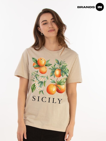 Brands In Natural Women Boyfriend Fit Sicily 100% Cotton T-Shirt (E78474) | £22