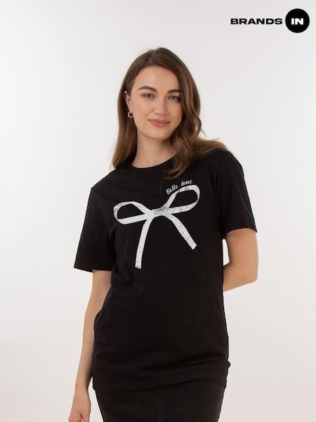 Brands In Black Women Boyfriend Fit Bow Belle Ame 100% Cotton T-Shirt (E78476) | £22
