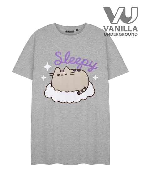 Vanilla Underground Grey Womens Pusheen Licensed 100% Cotton T-Shirt Night Dress (E78537) | £22