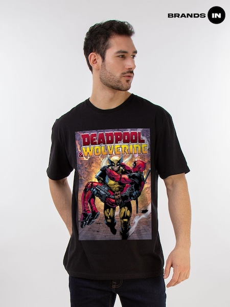 Brands In Black Mens Deadpool and Wolverine Poster 100% Cotton T-Shirt (E78539) | £25