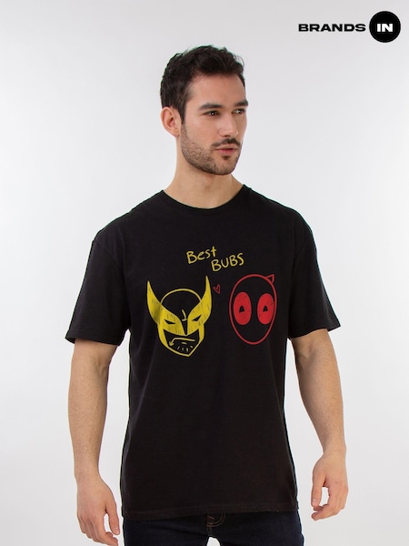Brands In Black Mens Deadpool and Wolverine Best Bubs 100% Cotton T-Shirt (E78545) | £25