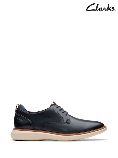 Clarks Blue Leather Brantin Plain Shoes (E78569) | £75