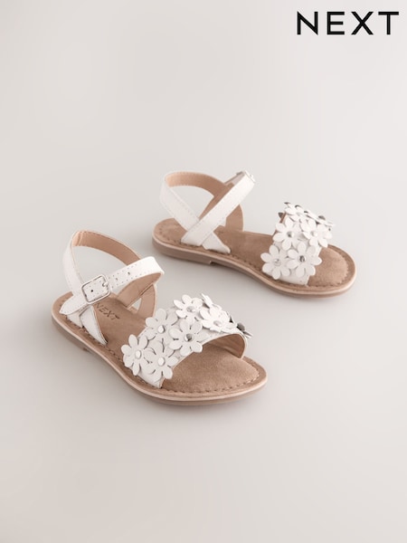 White Leather Flower Sandals (E79110) | £22 - £24