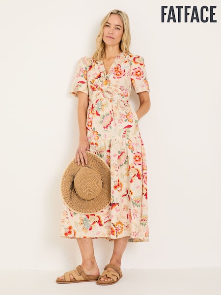 FatFace Cream Historical Floral Gigi Midi Dress (E79200) | £42