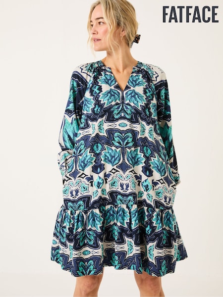 FatFace Amy Jade Green Sketched Leaves Mirrored Dress (E79225) | £35
