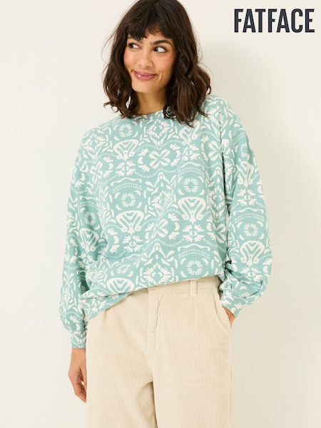 FatFace Alex Jade Green Batik Geo Crew Sweatshirt (E79252) | £25