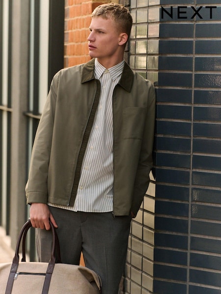 Sage Green Showerproof Corduroy Collar Jacket (E79292) | £55