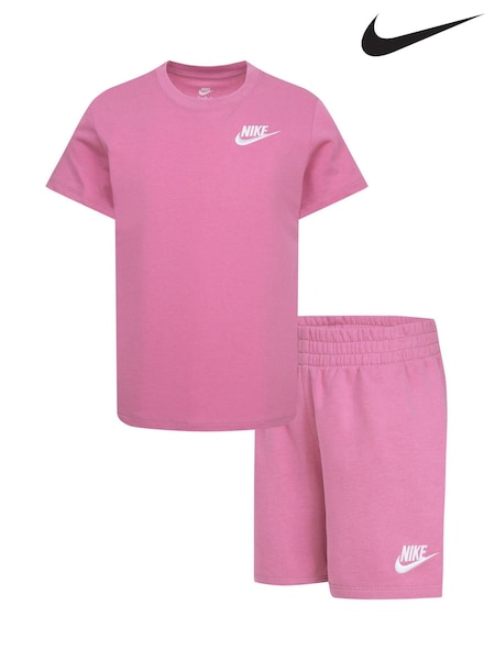 Nike Flamingo Pink Kids Little Small Logo T-Shirt and Shorts Set (E79353) | £30