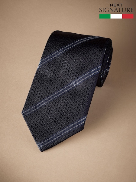 Blue Textured Stripe Signature Made In Italy Stripe Tie (E79401) | £35