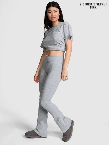 Victoria's Secret PINK Grey Heather Cotton Foldover Flare Leggings (E79403) | £45