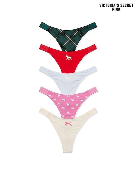 PINK Red/Pink/Nude/White/Green Thong 5 Pack Knickers (E79405) | £27