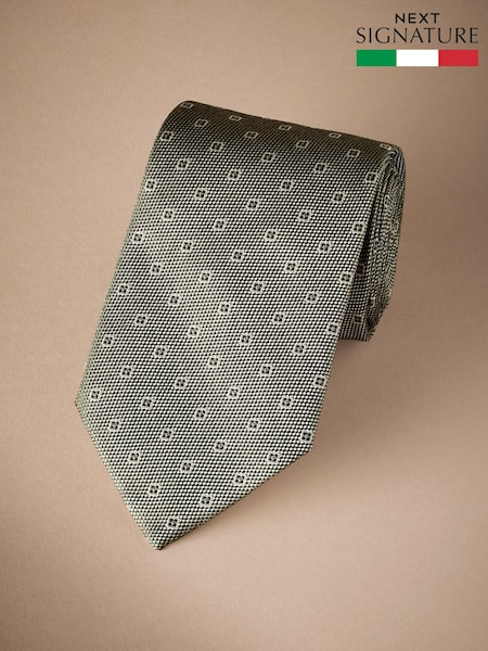 Sage Green Signature Made In Italy Geometric Design Tie (E79406) | £35
