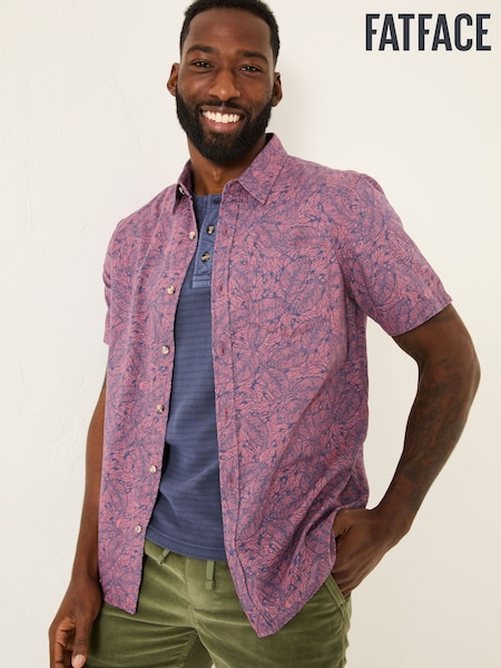 FatFace Pink Leaves Print Short Sleeve Shirt (E79536) | £44