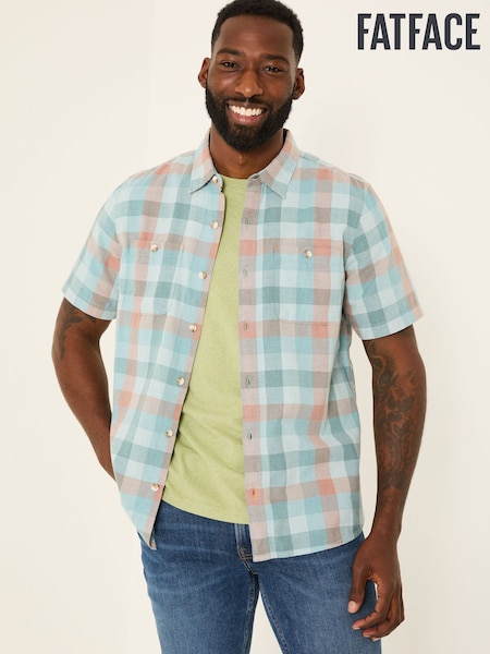 FatFace Pale Blue Short Sleeve Port Check Shirt (E79612) | £44