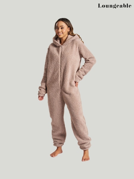 Loungeable Brown Brown Fleece All-In-One With Ears (E79684) | £32