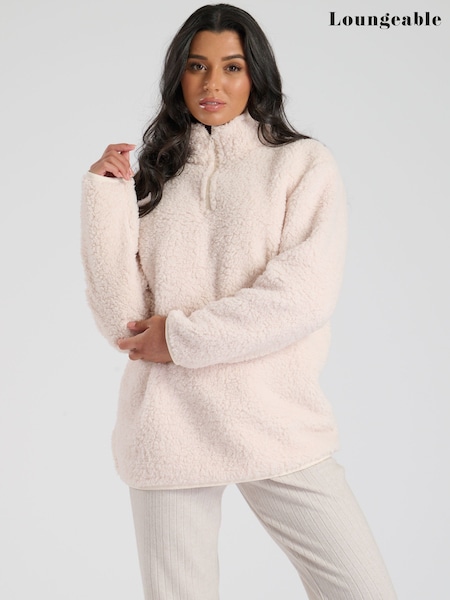 Loungeable Cream Borg 1/4 Zip Jumper (E79685) | £22