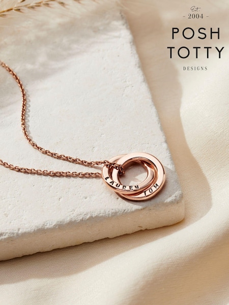 Posh Totty Designs Gold Tone Personalised Mini Two Ring Russian Necklace (E79755) | £69
