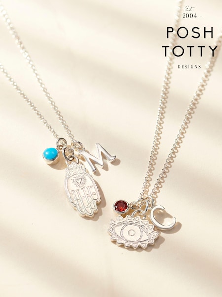 Posh Totty Designs Silver Tone Personalised Talisman Charm Necklace (E79769) | £75