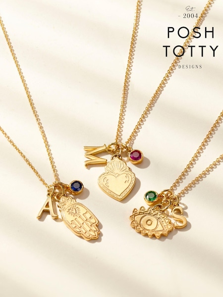 Posh Totty Designs Gold Tone Personalised Talisman Charm Necklace (E79774) | £85