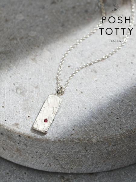 Posh Totty Designs Mens Silver Tone Personalised Birthstone Tag Necklace (E79775) | £95