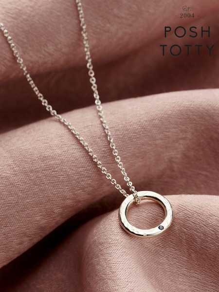 Posh Totty Designs Silver Tone Personalised Confetti Birthstone Mini Message Necklace (E79780) | £75