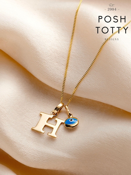 Posh Totty Designs Gold Tone 9ct Gold Mini Evil Eye Initial Necklace (E79783) | £195