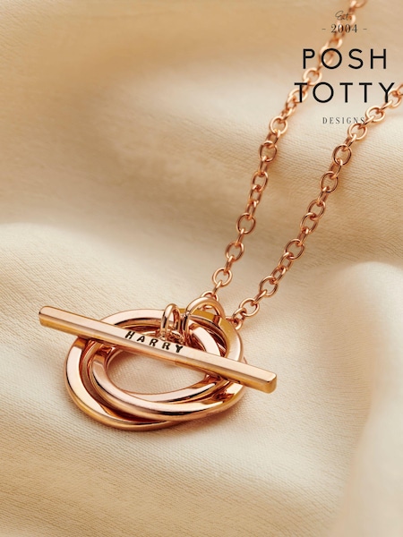 Posh Totty Designs Gold Tone Personalised Russian Ring T Bar Lariat Necklace (E79784) | £145