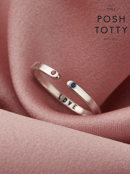 Posh Totty Designs Silver Tone Personalised Birthstone Open Ring (E79785) | £116