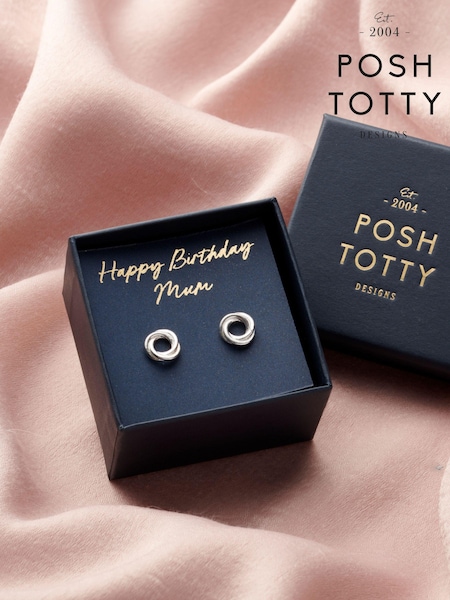 Posh Totty Designs Silver Tone Personalised Russian Ring Stud Earrings (E79786) | £36