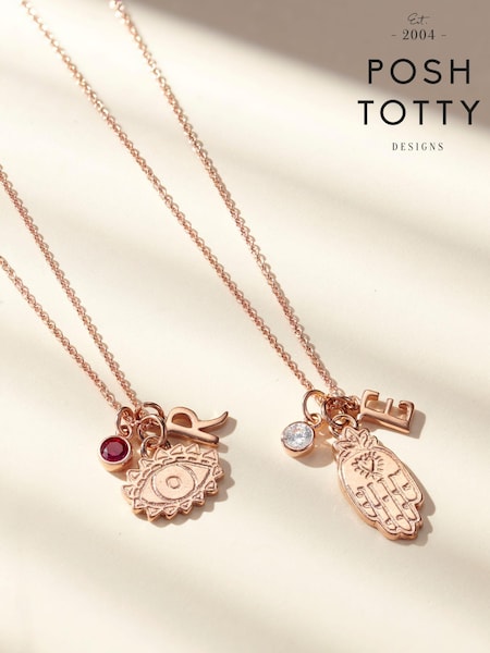 Posh Totty Designs Gold Tone Personalised Talisman Charm Necklace (E79789) | £85