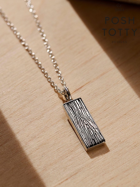 Posh Totty Designs Gold Tone Personalised Engraved Wood Grain Tag Necklace (E79793) | £59
