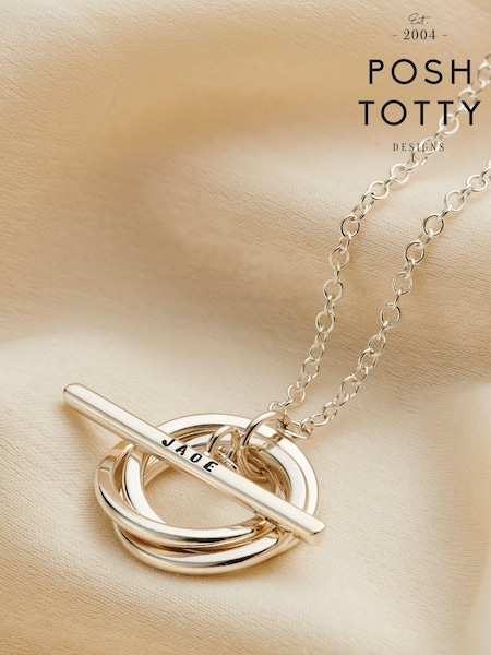 Posh Totty Designs Gold Tone Personalised Russian Ring T Bar Lariat Necklace (E79796) | £125