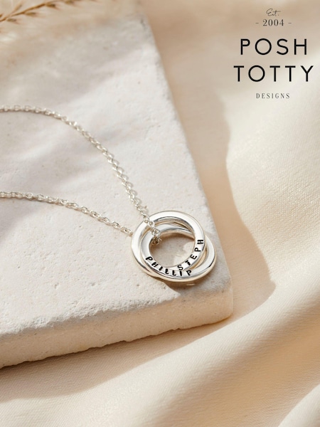 Posh Totty Designs Silver Tone Personalised Mini Two Ring Russian Necklace (E79797) | £59