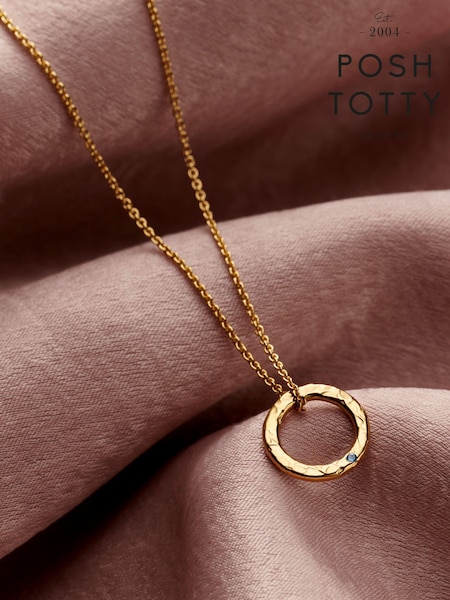 Posh Totty Designs Gold Tone Personalised Confetti Birthstone Mini Message Necklace (E79799) | £85