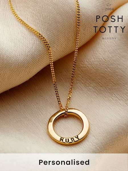 Posh Totty Designs Gold Tone Micro 9ct Gold Personalised Message Necklace (E79800) | £280