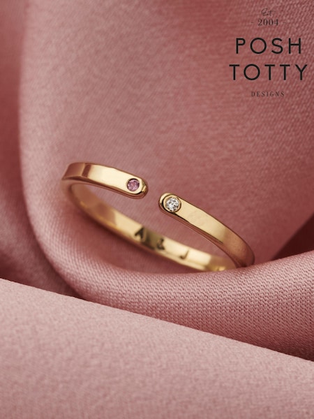 Posh Totty Designs Gold Tone Personalised Birthstone Open Ring (E79801) | £126