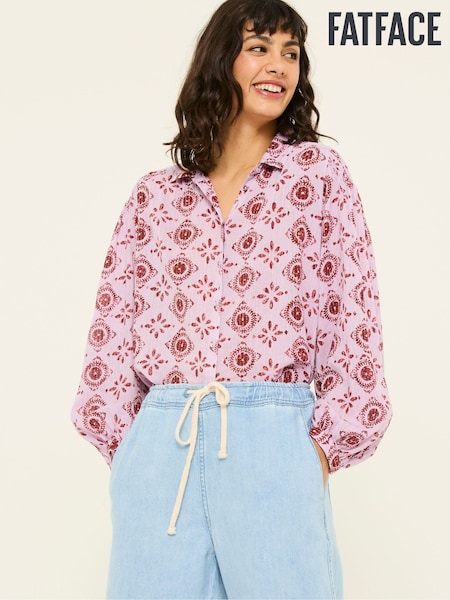 FatFace Ebby Heather Purple Tile Patch Geo 100% Cotton Blouse (E79968) | £30