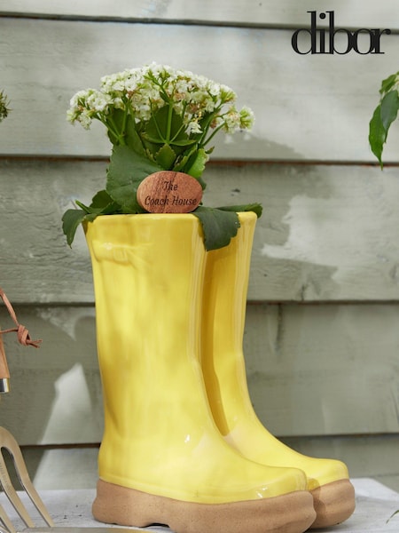 Large Yellow Welly Boots Garden Planter with Marker by Dibor (E80060) | £35
