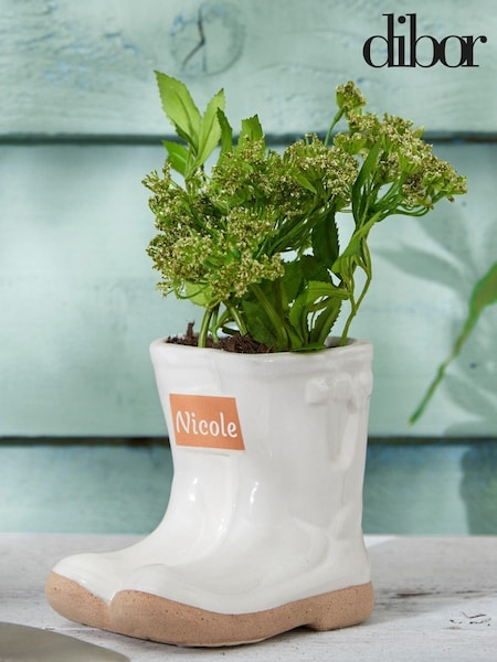 Small White Personalised Welly Boots Garden Planter by Dibor (E80065) | £22