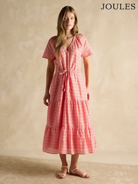 Joules Connie Pink Cotton Midi Dress (E80082) | £59