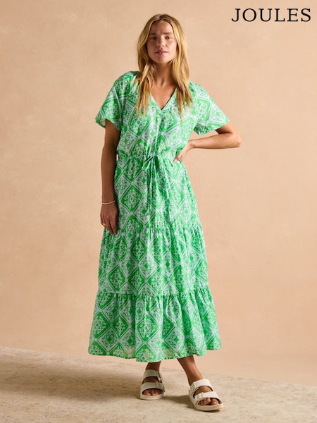 Joules Connie Green/Blue Cotton Midi Dress (E80083) | £59