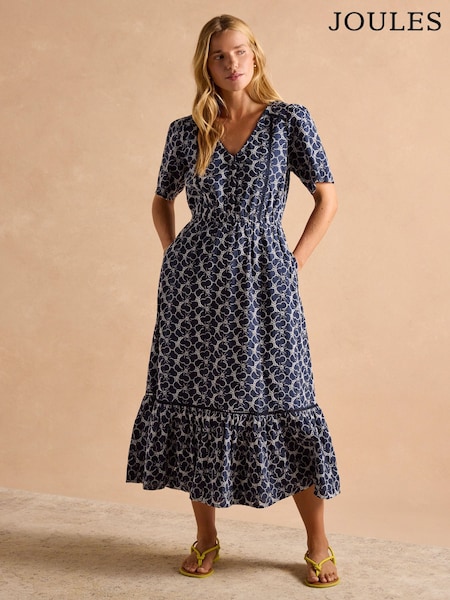 Joules Harriet Navy Broderie Midi Dress (E80086) | £0