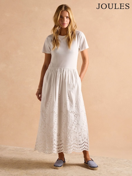 Joules Reid White Cotton Broderie Dress (E80106) | £59