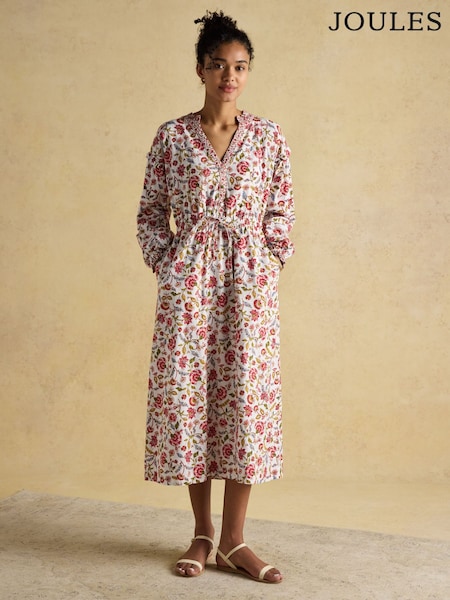 Joules Elise Provence Floral Long Sleeve Cotton Midi Dress (E80108) | £75