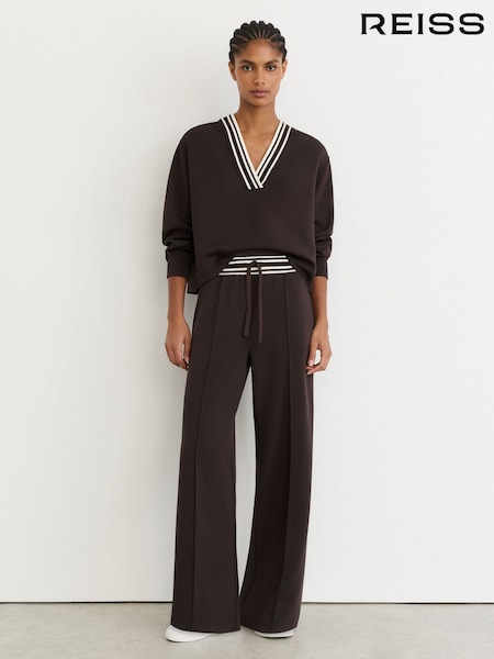 Chocolate Brown - Reiss Verity Premium Interlock Stripe-waist Joggers