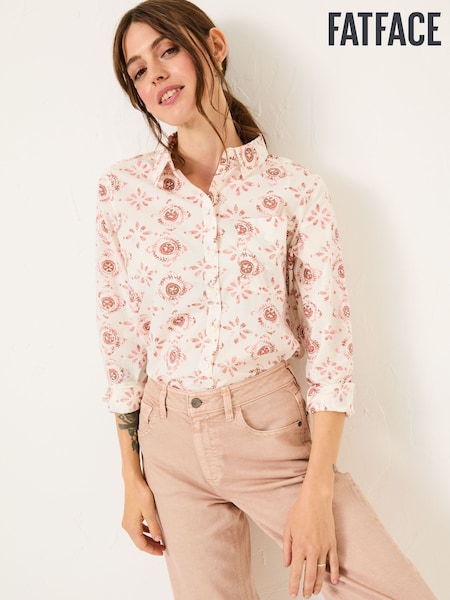 FatFace Olivia Multi Tile Patch Geo 100% Cotton Long Sleeve Shirt (E80145) | £25