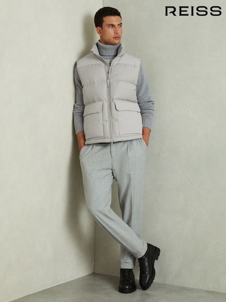 Grey - Regular Reiss Dante Patch Pocket Quilted Gilet