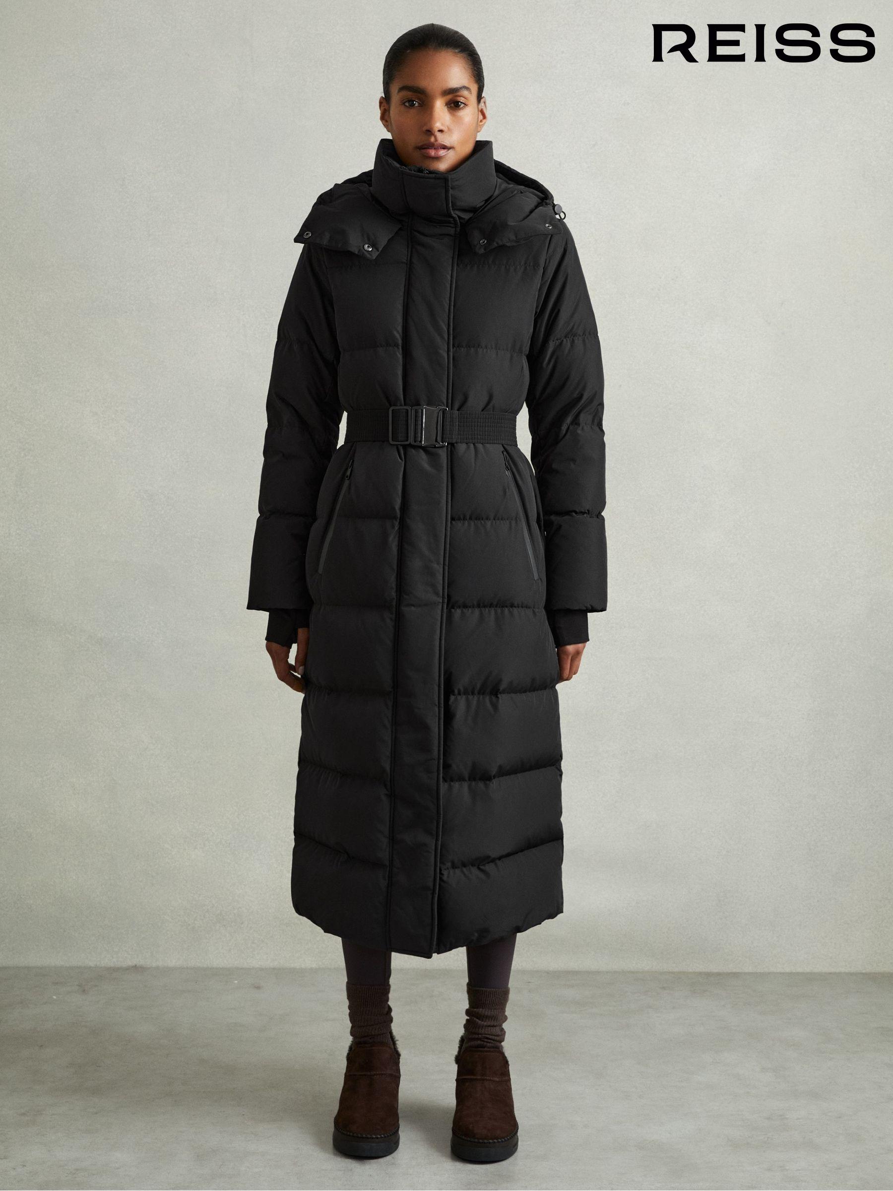 Womens black puffer coat long cheap